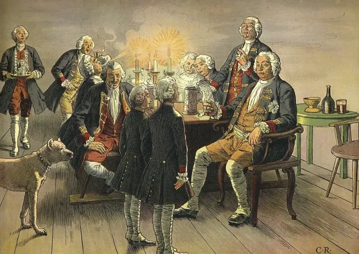 Framed Print : Young Crown Prince Frederick and Prince Henry standing in front of their father