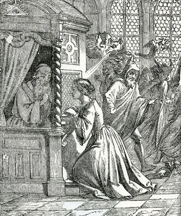 Framed Print : Young girl confessing in confessional