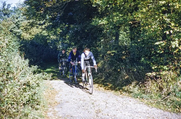 Framed Print : Young men in a cycling club riding on a country lane, Kent, England, UK 1956