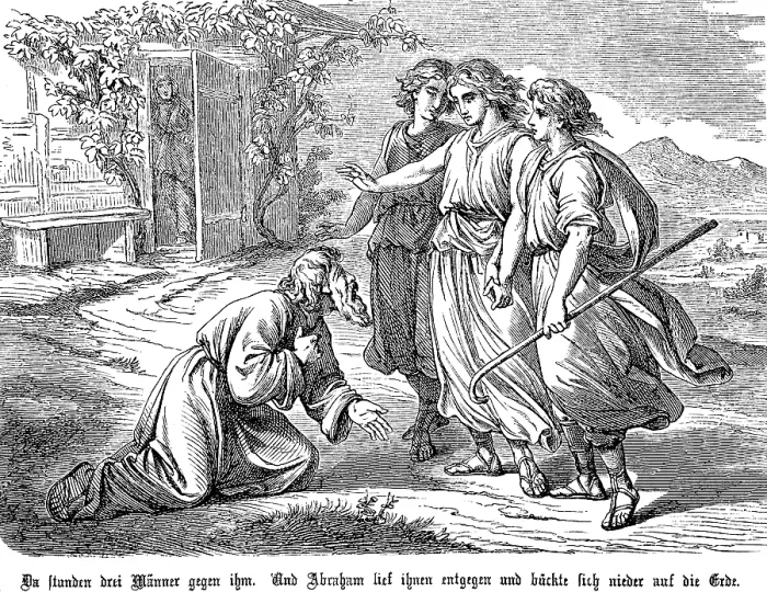 Framed Print : Three young men meet Abraham and tell him to father a child Framed Print : Three young men meet Abraham and tell him to father a child