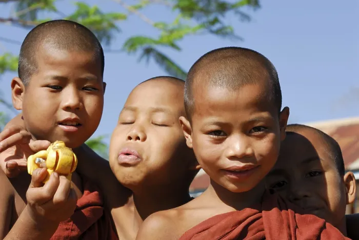 Framed Print : Young monks playing, Inle Lake