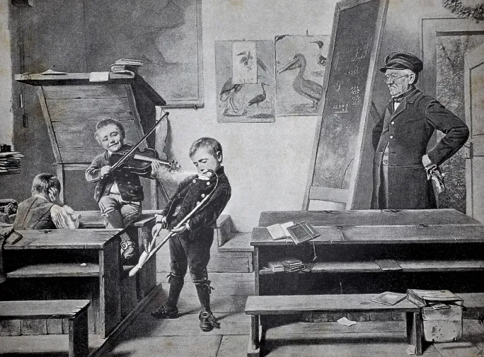 Framed Print : Young musicians at school, the teacher looks at the scene skeptically Framed Print : Young musicians at school, the teacher looks at the scene skeptically