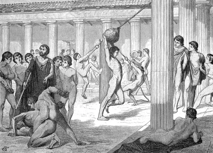 Framed Print : Young Spartans Exercising at Sparta