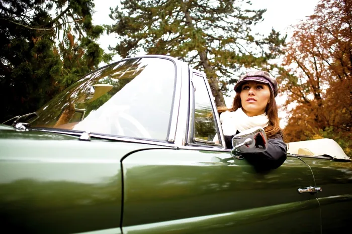 Framed Print : Young woman in a vintage car, MB 220 SE Cabriolet Framed Print : Young woman in a vintage car, MB 220 SE Cabriolet