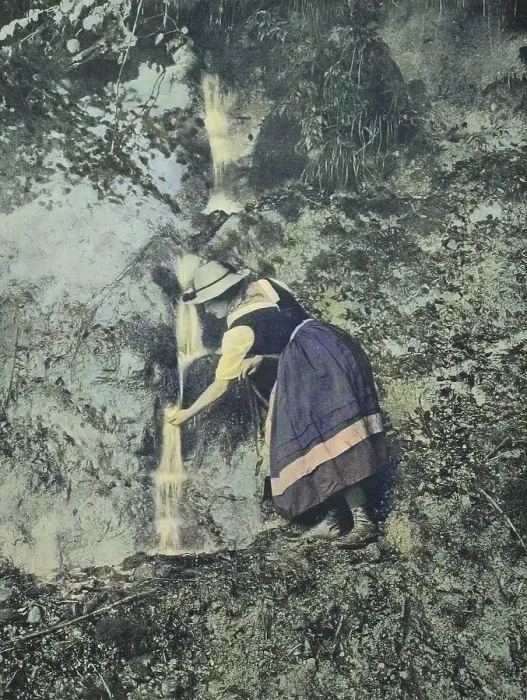 Framed Print : Young Woman Wandering Drinking Water by a Stream