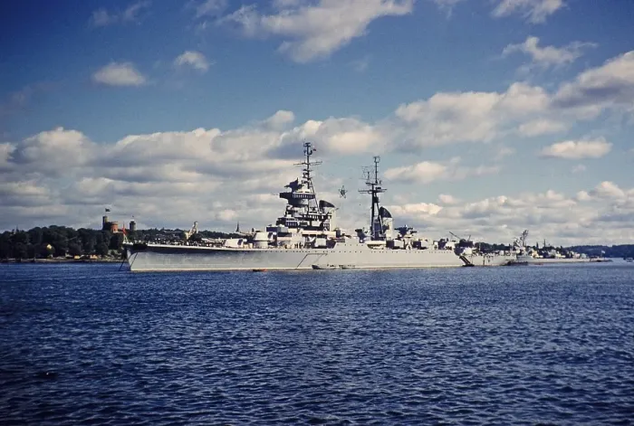 Framed Print : Zerstoerer-Kriegsschiff der russischen Marine im Hafen, Stockholm, Schweden 1958
