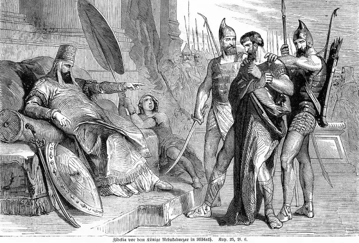 Framed Print : Zidekia in front of King Nebuchadnezzar in Riblath Framed Print : Zidekia in front of King Nebuchadnezzar in Riblath