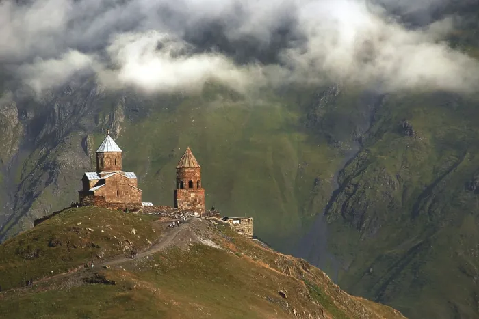 Framed Print : Zminda Sameba pilgrimage church in the High Caucasus Framed Print : Zminda Sameba pilgrimage church in the High Caucasus