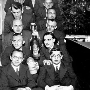 10 men celebrating Christmas, historic photograph 10 men celebrating Christmas, historic photograph