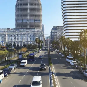 10.02.2025, Batumi, Georgia: modern city boulevard with busy traffic
