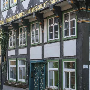 16th century half-timbered house with overhang or cantilever in BackerstraBe 16th century half-timbered house with overhang or cantilever in BackerstraBe