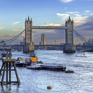 19th century Tower Bridge, neo-Gothic bascule / suspension bridge crossing the River Thames in the capital city London