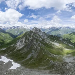 360° alpine panorama, aerial view