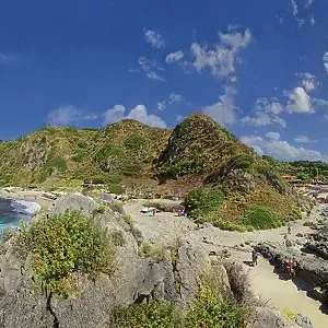 360° panorama on the sandy beach Capo Vaticano and bay with turquoise sea and bizarre sky 360° panorama on the sandy beach Capo Vaticano and bay with turquoise sea and bizarre sky
