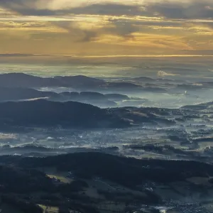From above, you can see the Eastern Alps with the Dead Mountains and the Danube Valley From above, you can see the Eastern Alps with the Dead Mountains and the Danube Valley