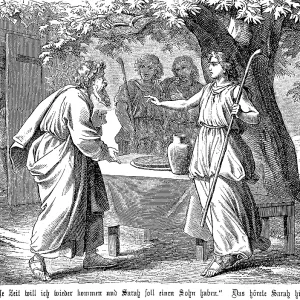 Abraham is to father a son, his woman Sahra overhears the conversation Abraham is to father a son, his woman Sahra overhears the conversation