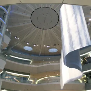 Abstract futuristic public hall interior