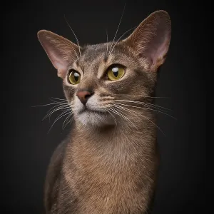 Abyssinian cat (Felis catus), in studio with black background