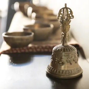 Accessories for sound massage. Tibetan singing bowls treatment Accessories for sound massage. Tibetan singing bowls treatment
