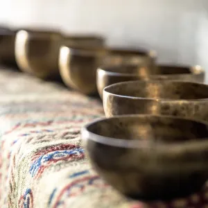 Accessories for sound massage. Tibetan singing bowls treatment