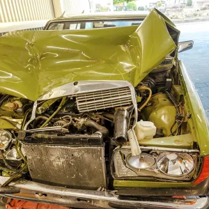 Accident, Car crash collision with open car hood Accident, Car crash collision with open car hood