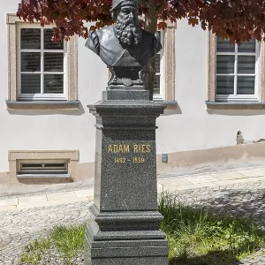 Adam Ries Memorial in front of the Adam Ries House in Annaberg