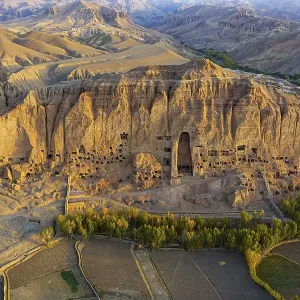 Aerial of the great buddhas in Bamyan Aerial of the great buddhas in Bamyan