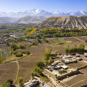 Aerial of the great buddhas in Bamyan