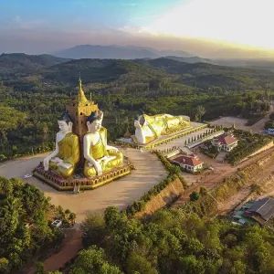 Aerial of the huge sitting and reclining buddhas Ko Yin Lay Aerial of the huge sitting and reclining buddhas Ko Yin Lay