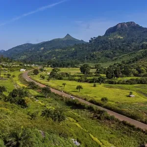 Aerial of the mountain scenery around Man Aerial of the mountain scenery around Man