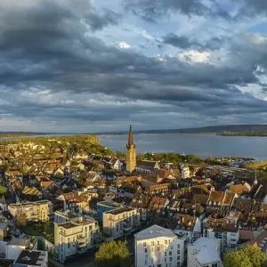 Aerial panorama of the town of Radolfzell on Lake Constance