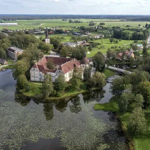 An aerial shot of medieval Jaunpils Castle An aerial shot of medieval Jaunpils Castle
