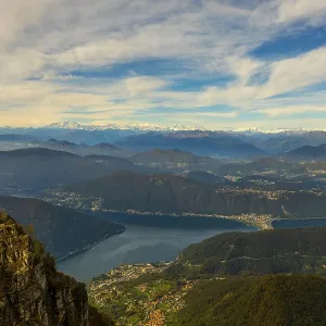 Aerial View over Beautiful Mountainscape with Snow Capped Monte Rosa and Mountain Peak Matterhorn