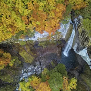 Aerial view of Berglistuber waterfall in autumn-colored surroundings Aerial view of Berglistuber waterfall in autumn-colored surroundings