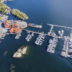 Aerial view of boats in a marina