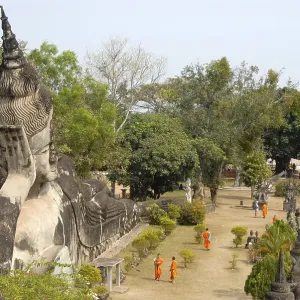 Aerial view of the buddhist statues in the Buddha Park Suan Xieng Khuan near Vientiane Aerial view of the buddhist statues in the Buddha Park Suan Xieng Khuan near Vientiane
