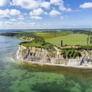 Aerial view of Cape Arkona with chalk cliffs and bearing tower