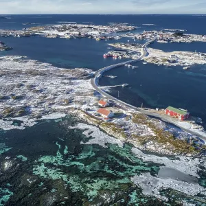 Aerial view, country road connecting populated