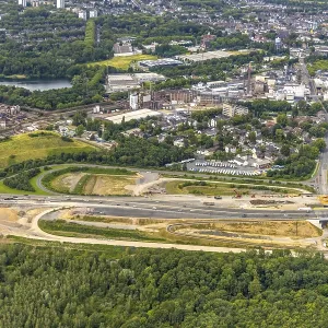 Aerial view, Duisburg-West, construction site junction Homberg of the motorway A40 at the Rhine bridge Neuenkamp