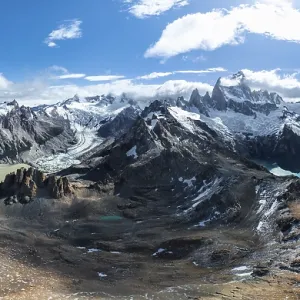 Aerial view, epic panorama, large glaciers