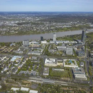 Aerial view, Federal District with Post Tower on the Rhine River Aerial view, Federal District with Post Tower on the Rhine River