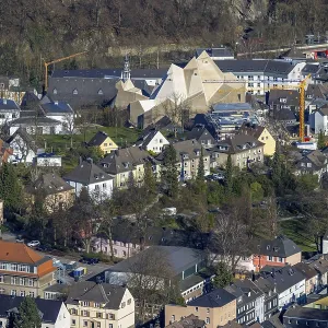 Aerial view, futuristic building cath