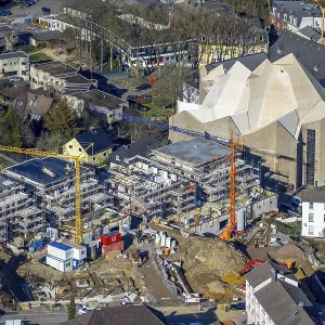Aerial view, futuristic building cath