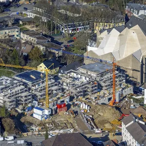 Aerial view, futuristic building cath