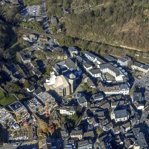 Aerial view, futuristic building cath