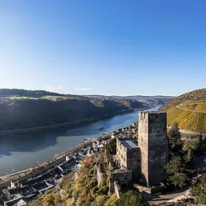 Aerial view, Gutenfels Castle in Kaub on the Rhine