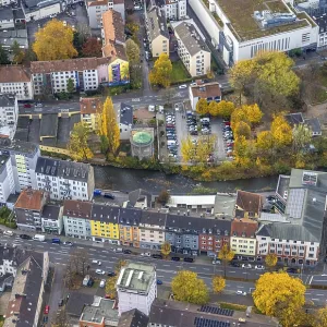 Aerial view, Hagen synagogue on the Volme river