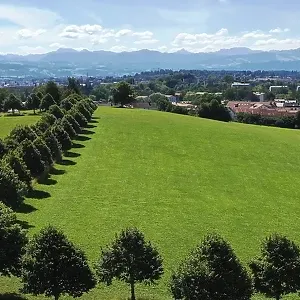 Aerial view of Haldebuckel in Kempten with a view of the Alps Aerial view of Haldebuckel in Kempten with a view of the Alps