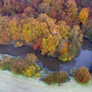 Aerial View of Hunte River in Autumn Print, Germany Aerial View of Hunte River in Autumn Print, Germany