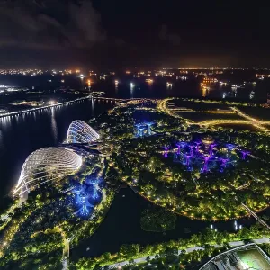 Aerial view over the illuminated Gardens by the Bay